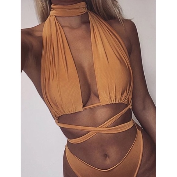 🍍Wraparound Two Piece Swimsuit - Waist Tie & Neck - Picture 2 of 5